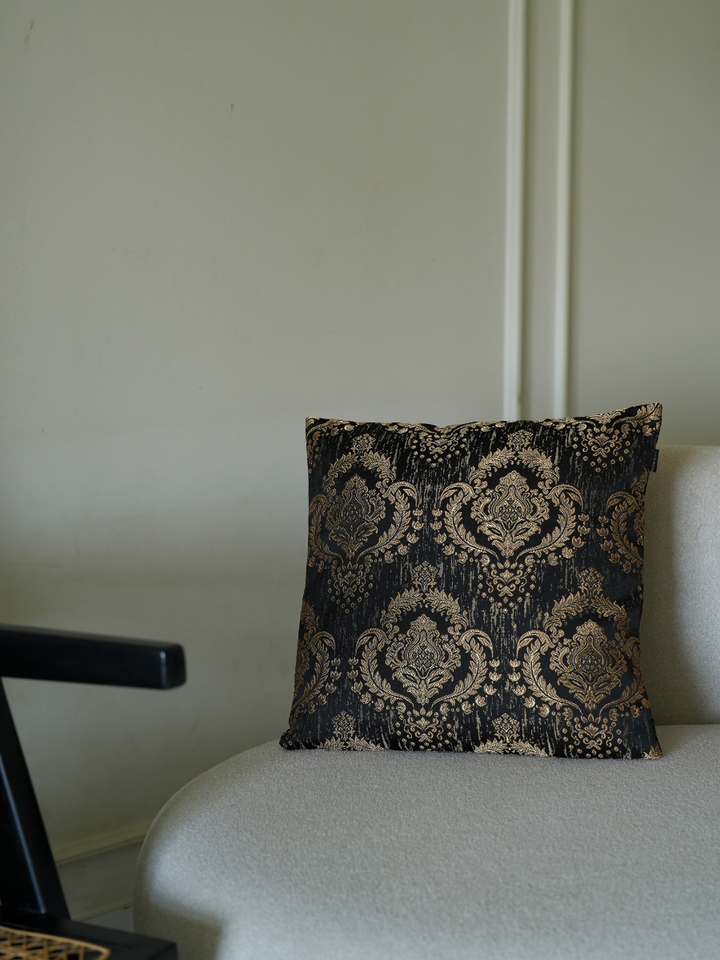 Camilla Golden & Black Floral Cushion Cover