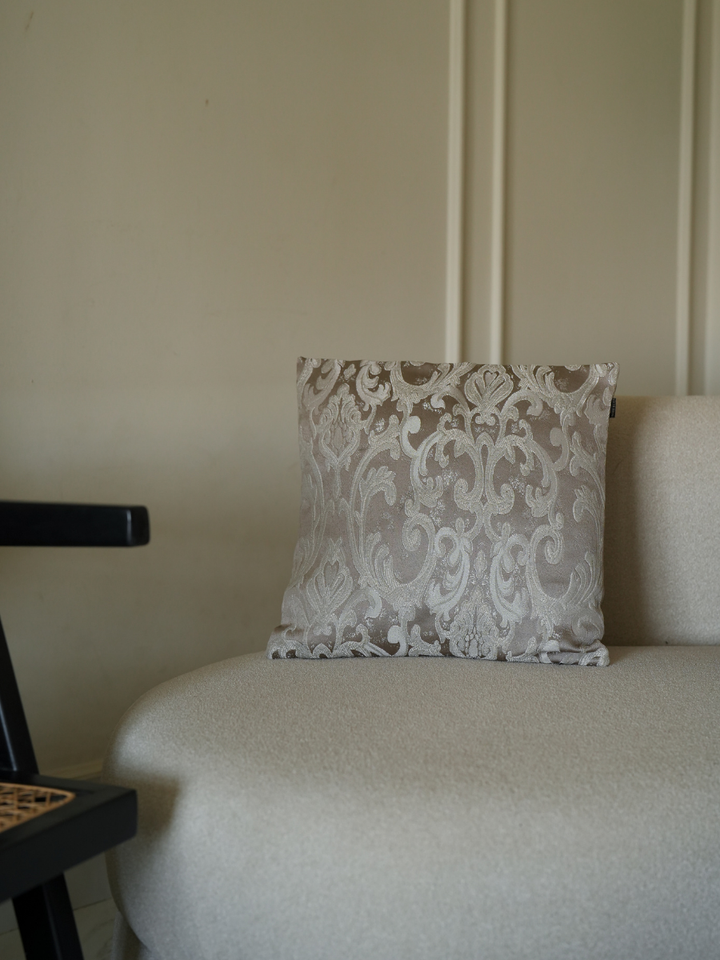 Antique Silver white Scroll Cushion Cover