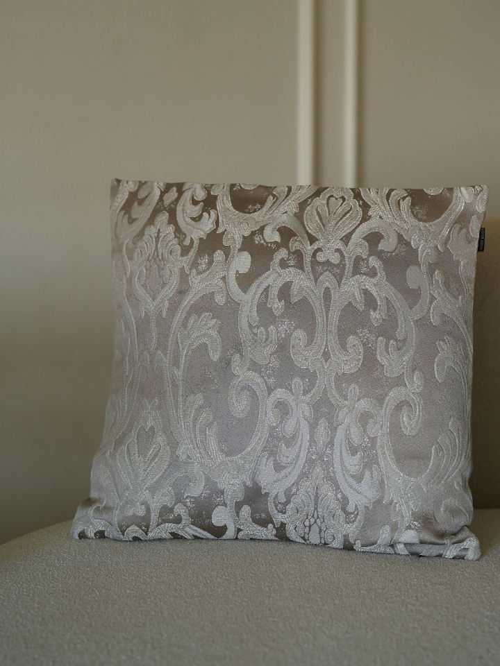 Antique Silver white Scroll Cushion Cover