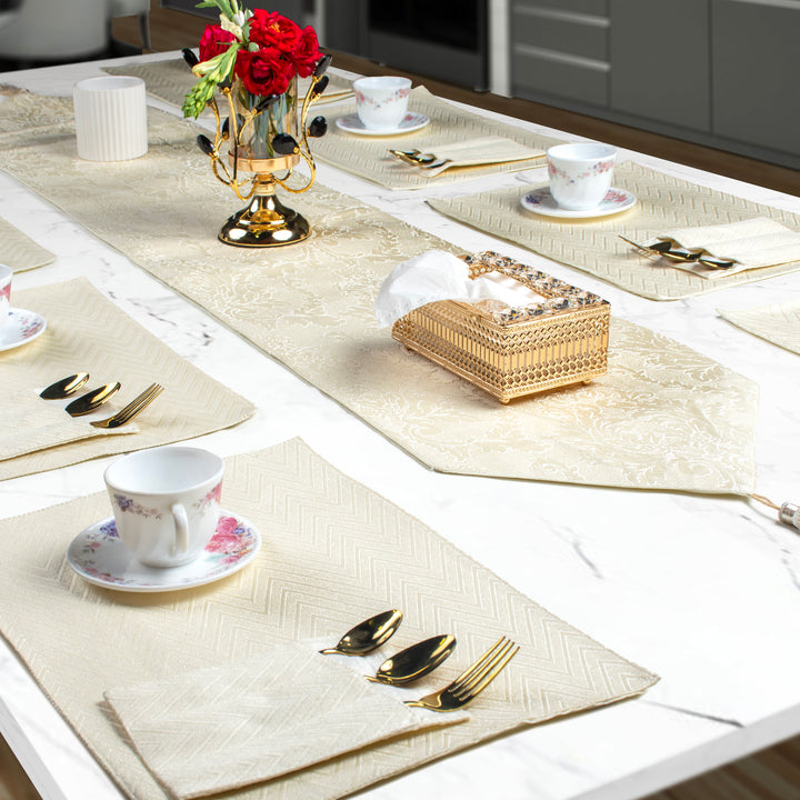 Victoria Beige Embossed Textured Table Set