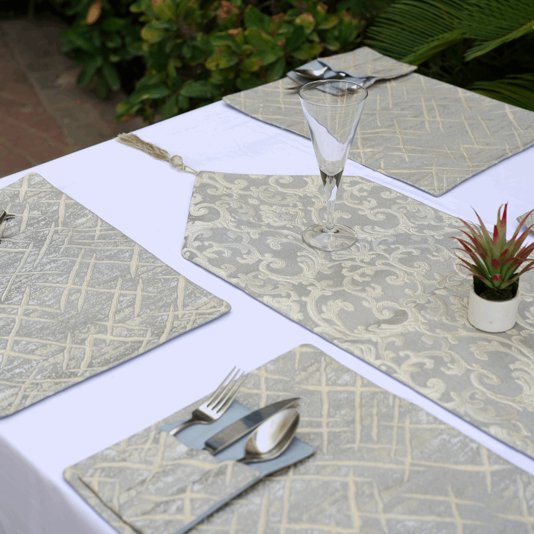 Diana Charcoal Embossed Textured Table Set