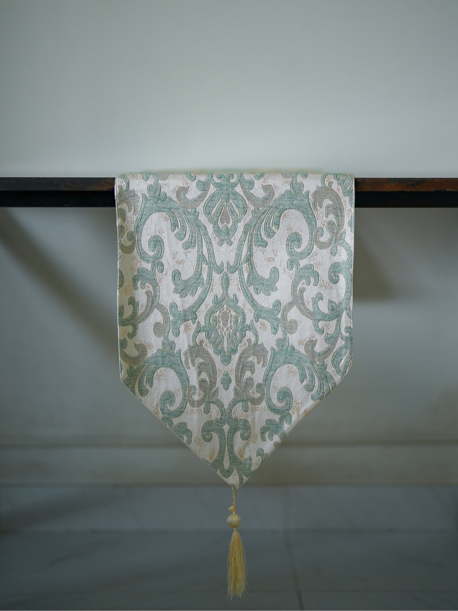 Frosted Green Filigree Table Runner