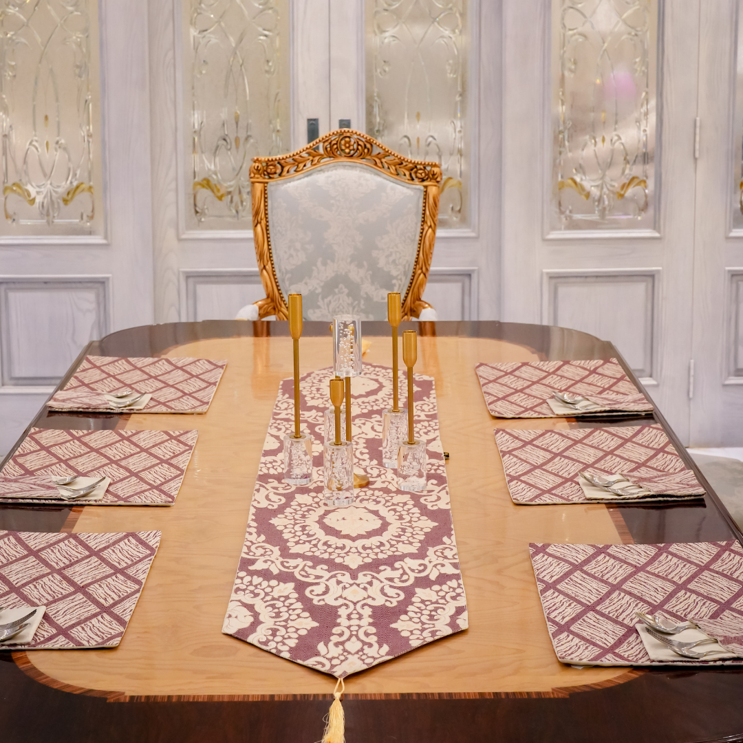 Verona Dusty Rose Embossed Dining Table Set