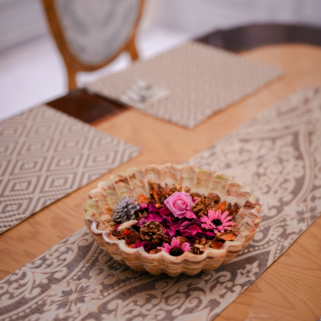 Warm Brown Geometric Dining Table Set