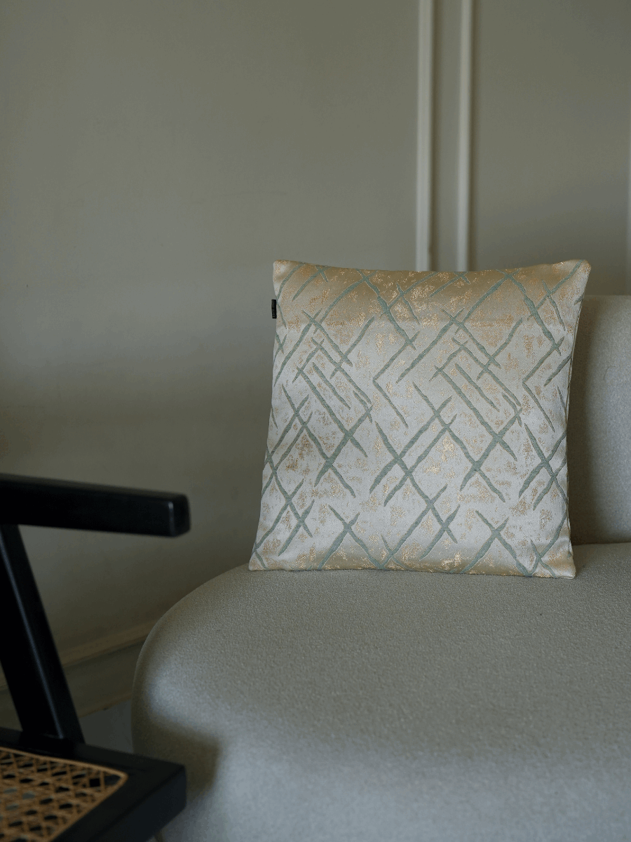 Frosted Green Linework Cushion Cover