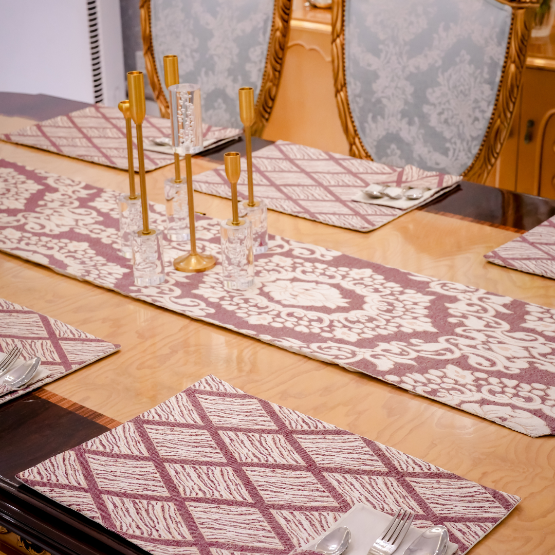Verona Dusty Rose Embossed Dining Table Set