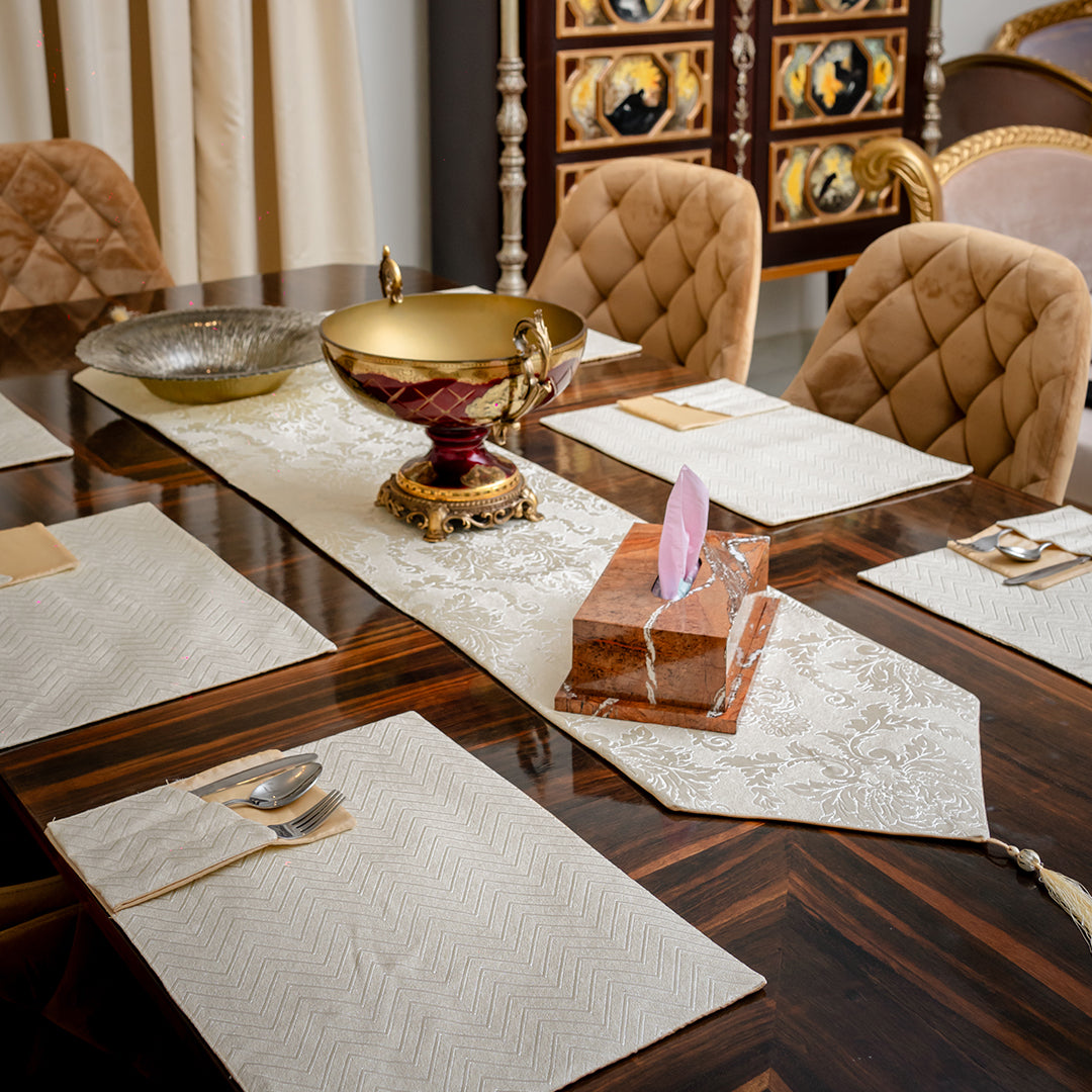 Vittoria Beige Embossed Textured Table Set