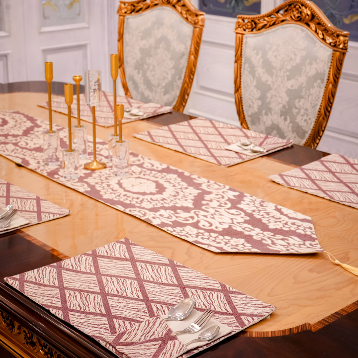 Verona Dusty Rose Embossed Dining Table Set