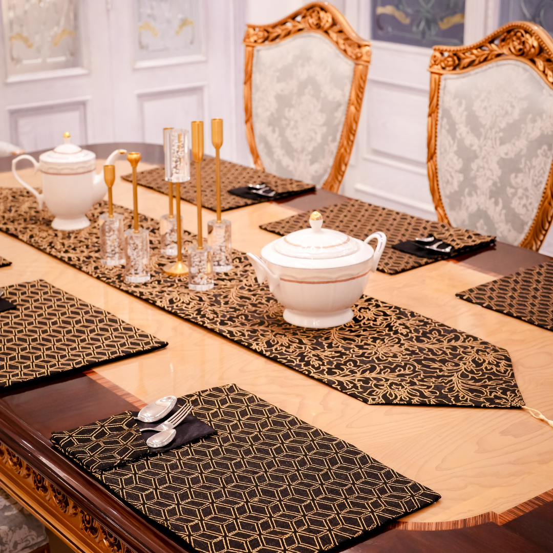 Monarch Black Gold Embossed Table Set