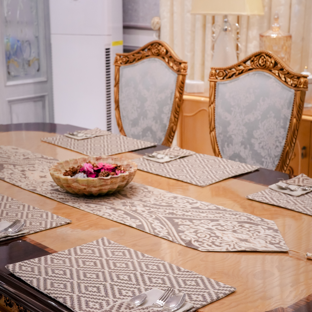 Warm Brown Geometric Dining Table Set