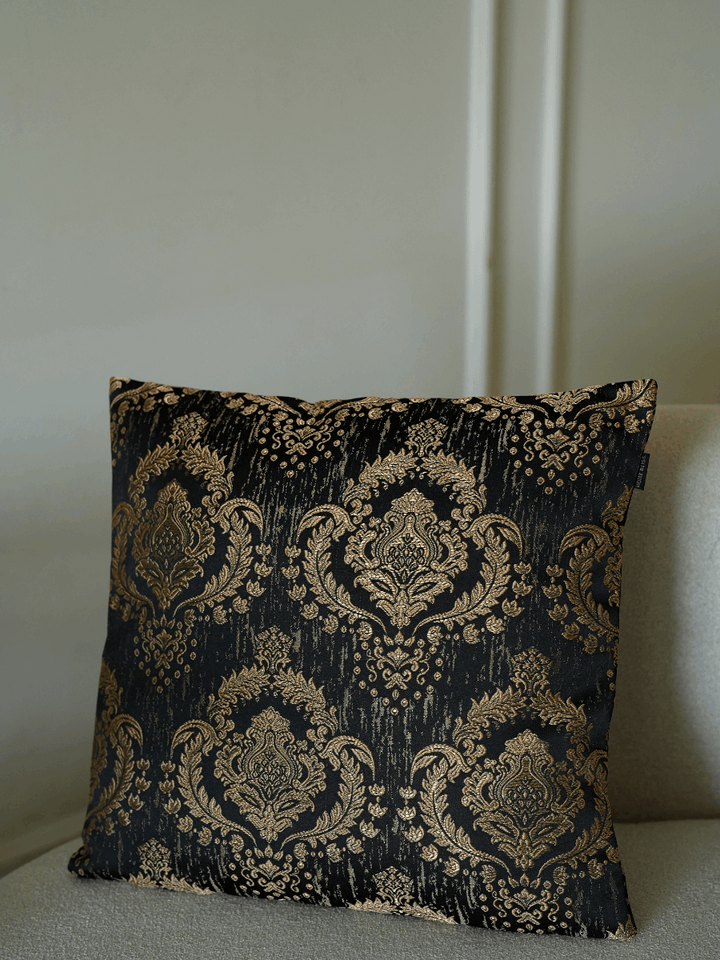 Camilla Golden & Black Floral Cushion Cover