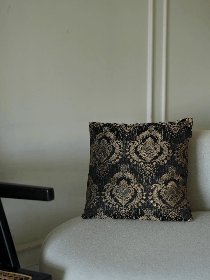 Camilla Golden & Black Floral Cushion Cover