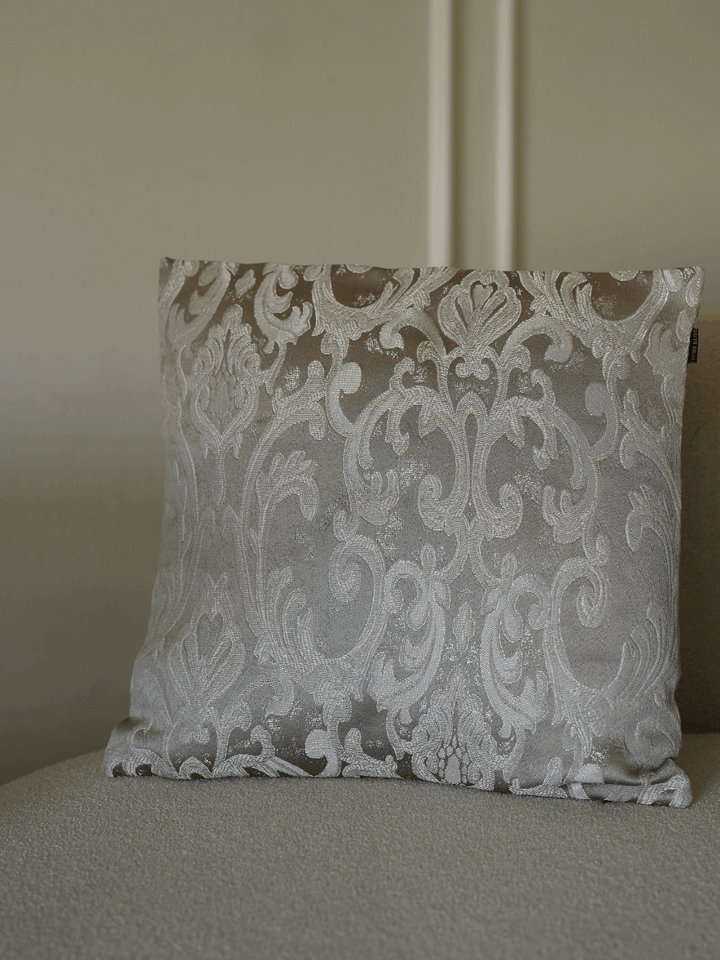 Antique Silver white Scroll Cushion Cover