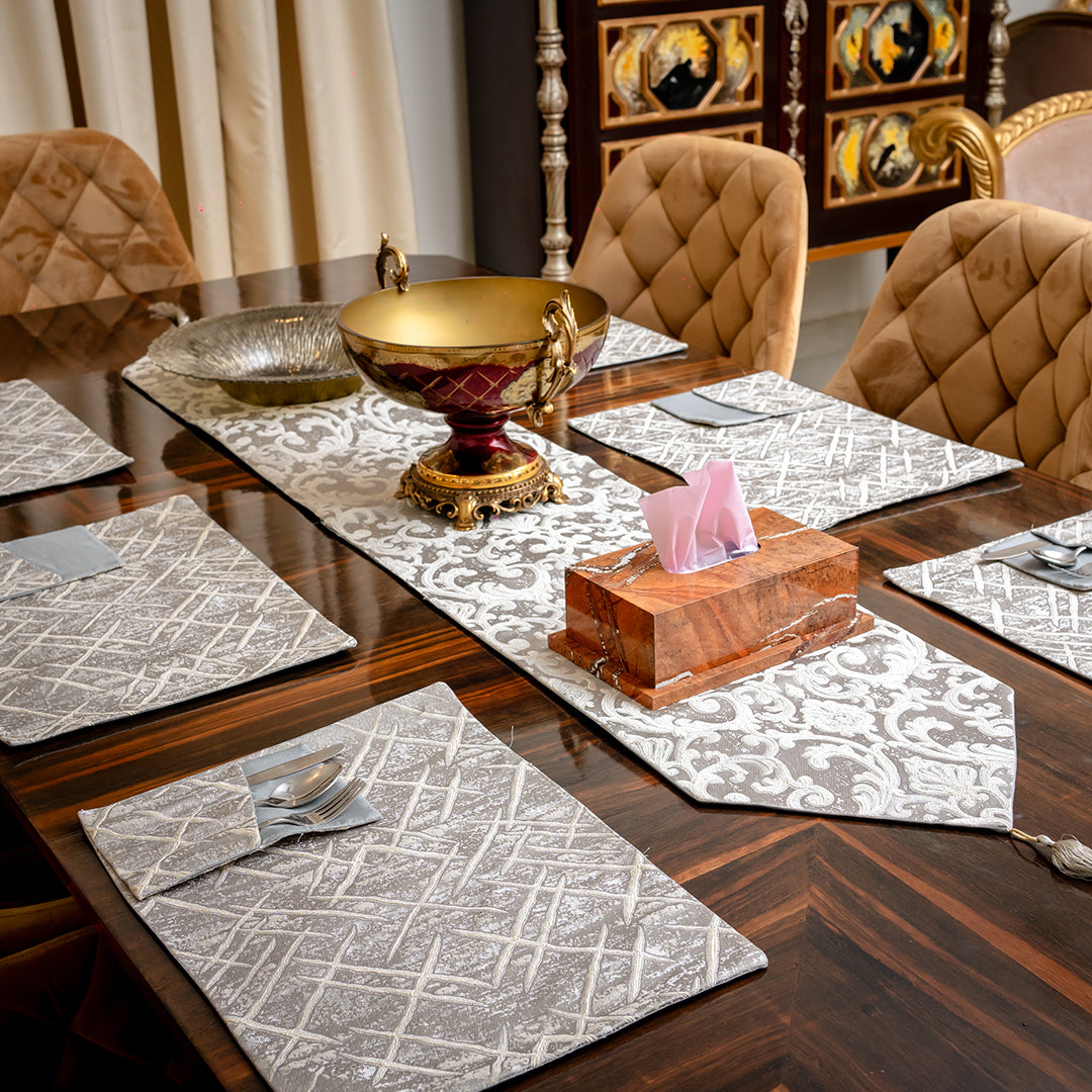 Diana Charcoal Embossed Textured Table Set