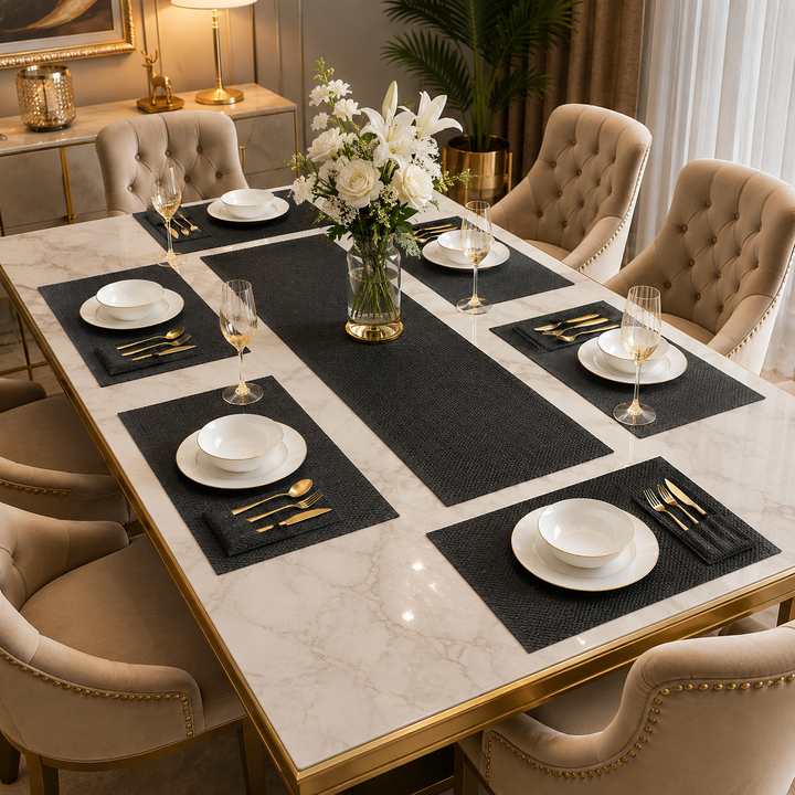 Noir Charcoal Jute Dining Table Set