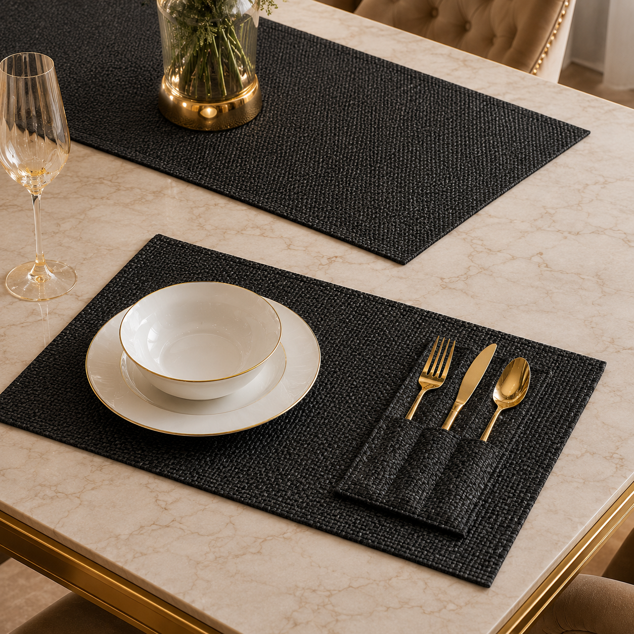 Noir Charcoal Jute Dining Table Set