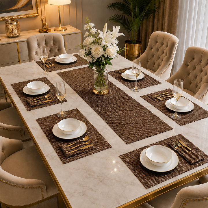 Tuscan Brown Jute Dining Table Set
