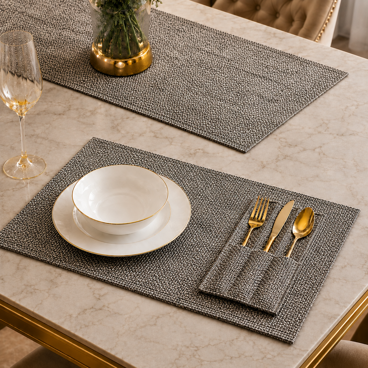 Pearl Grey Jute Dining Table Set