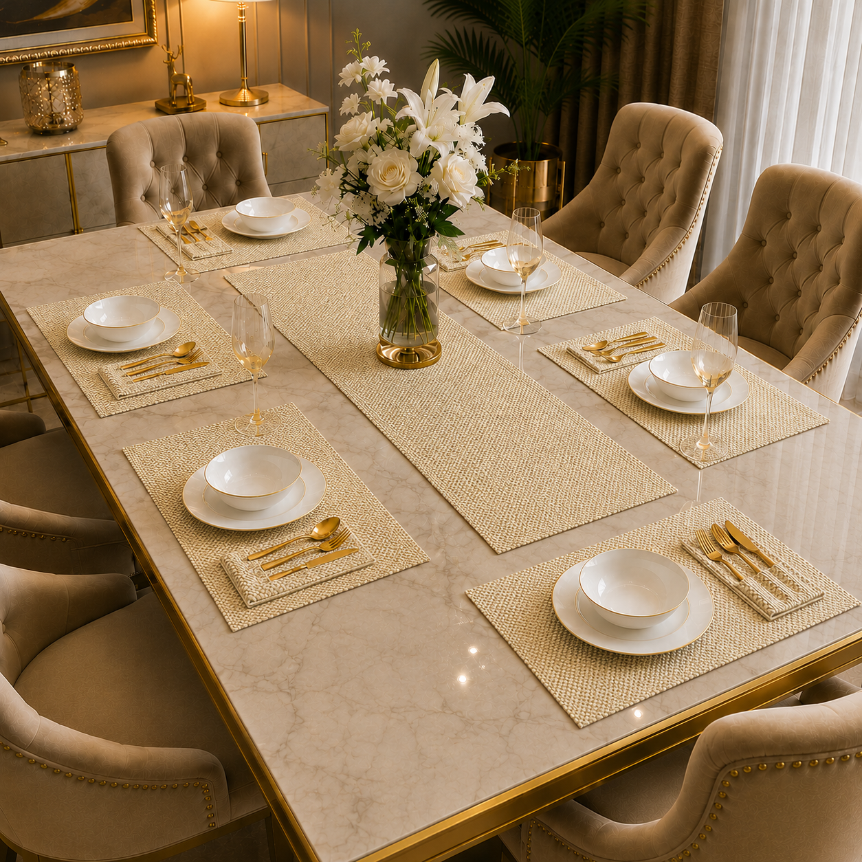 Ivory Cream Jute Dining Table Set