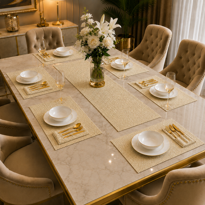 Ivory Cream Jute Dining Table Set
