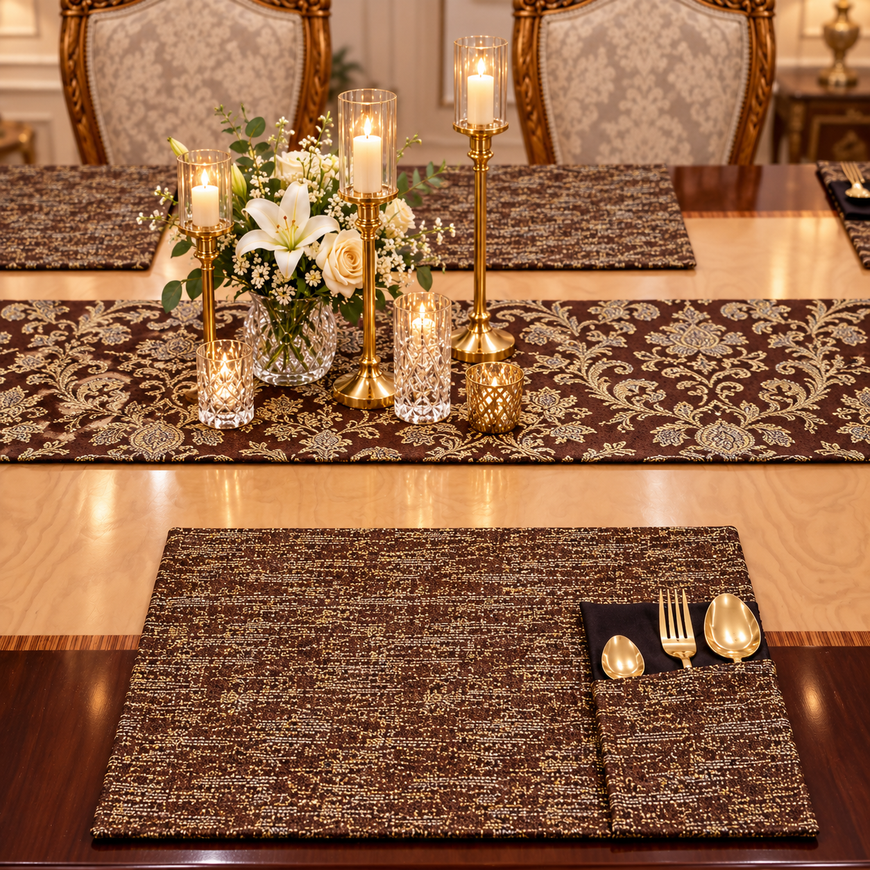 Imperial Brown Embossed Textured Table Set