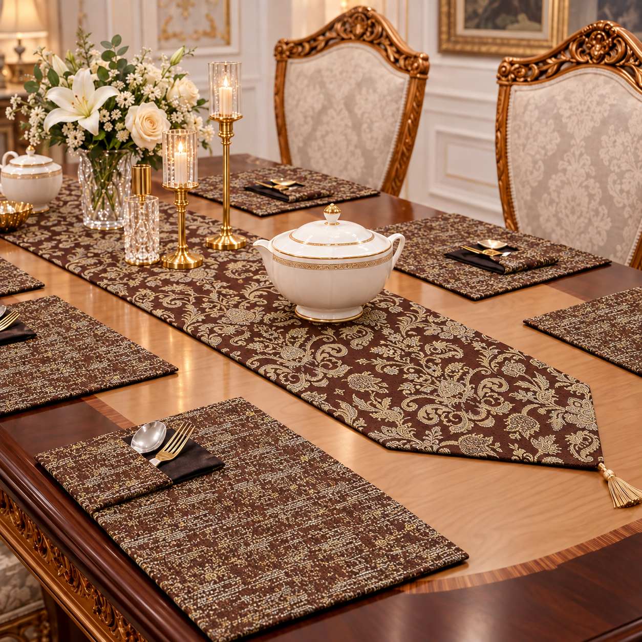 Imperial Brown Embossed Textured Table Set