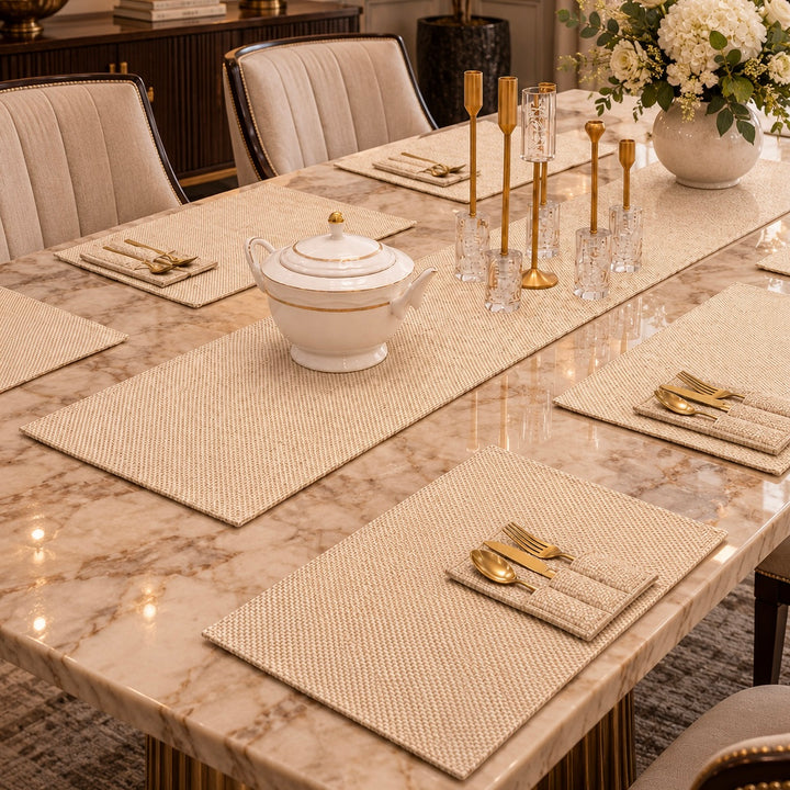 Ivory Cream Jute Dining Table Set