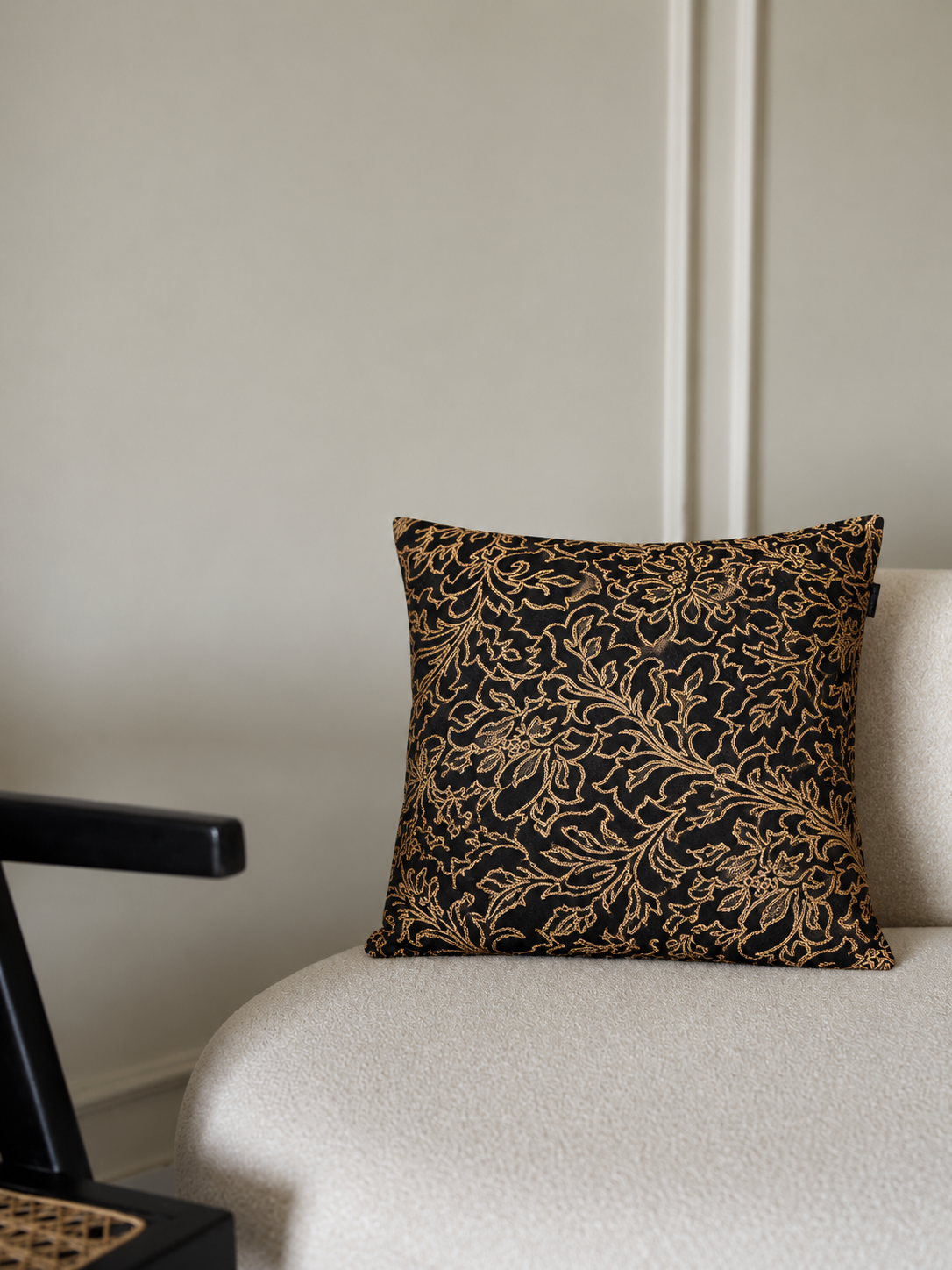 Monarch Black Floral Cushion Cover