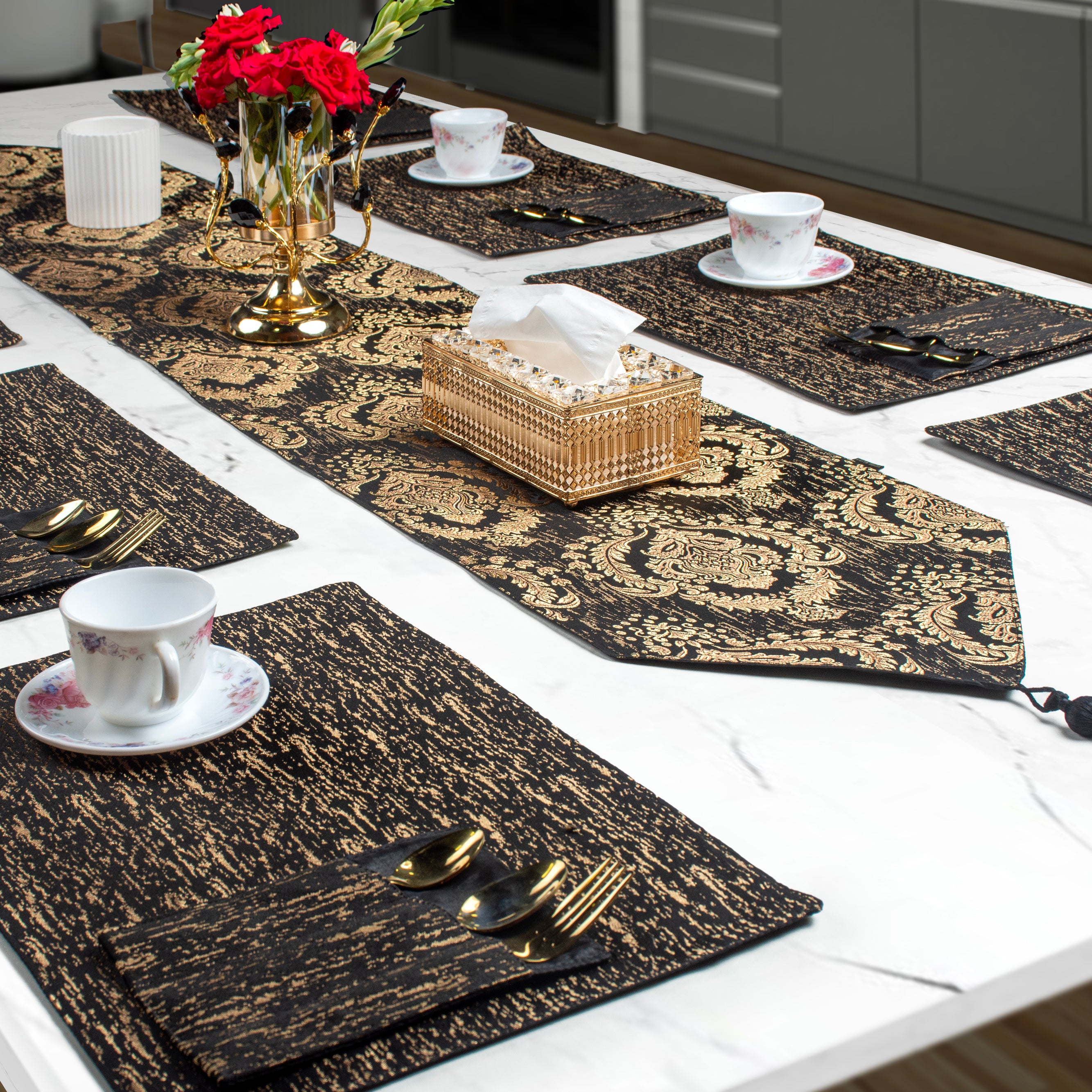 Camilla Gold Embossed Textured Table Set