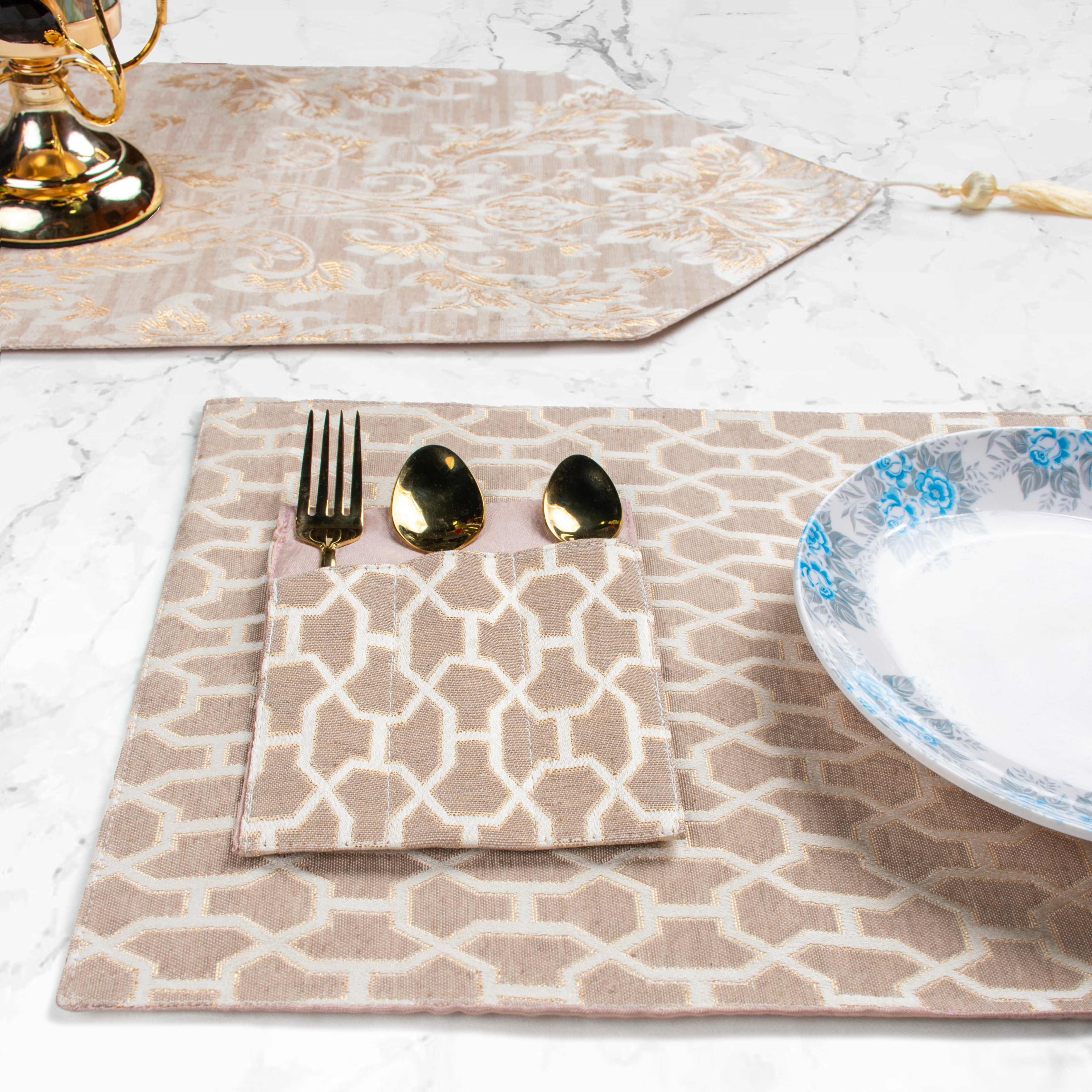 Floral Tea Pink Embossed Textured Table Set