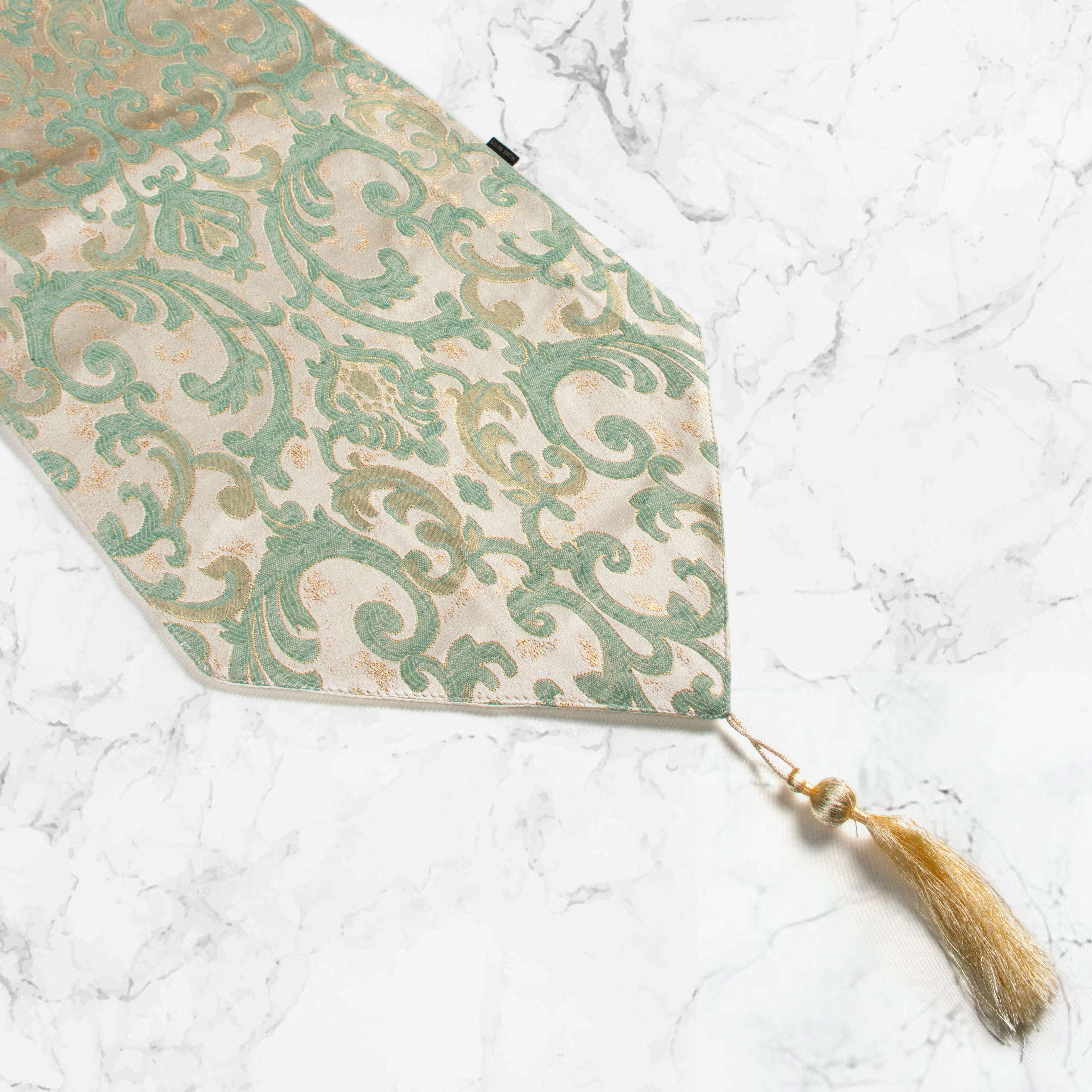 Frosted Green Filigree Table Runner
