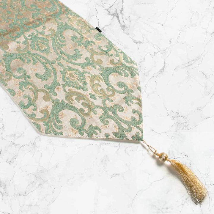 Frosted Green Filigree Table Runner