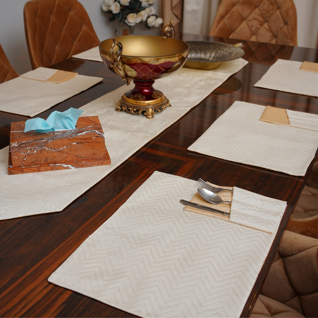 Victoria Beige Embossed Textured Table Set