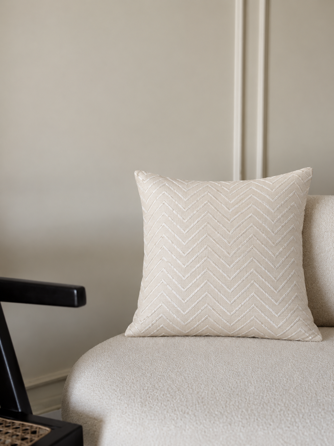 Victoria Beige Line Work Cushion Cover