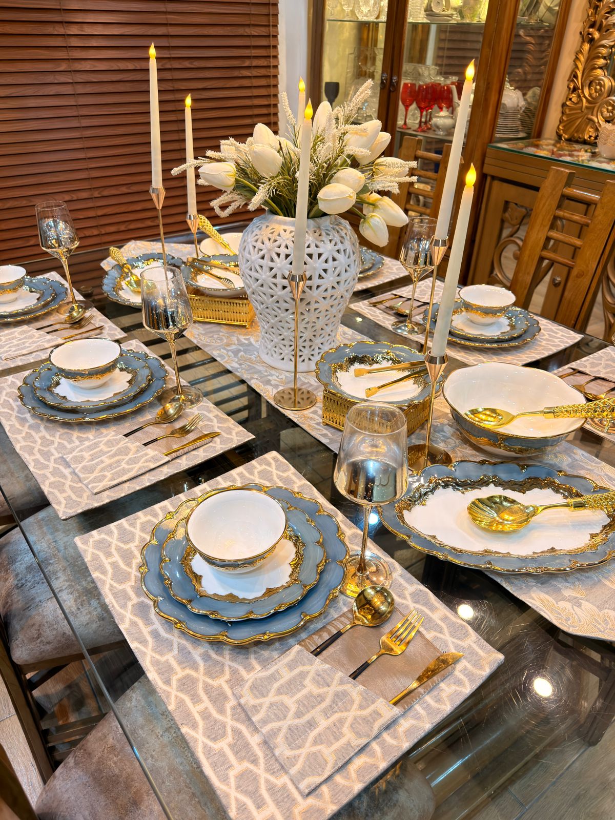 Floral Tea Pink Embossed Textured Table Set