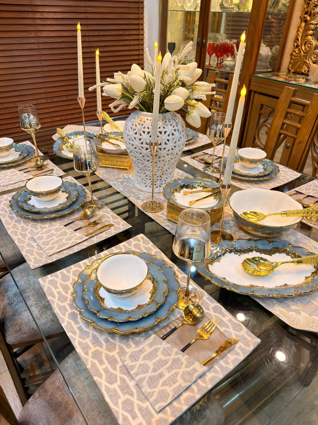 Floral Tea Pink Embossed Textured Table Set