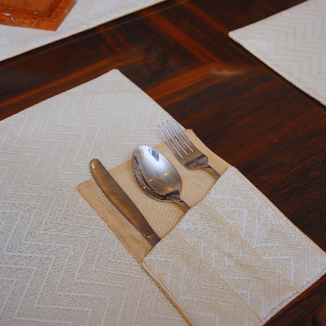 Victoria Beige Embossed Textured Table Set