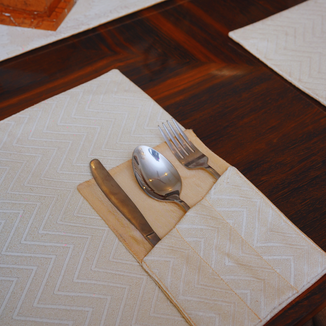 Vittoria Beige Embossed Textured Table Set