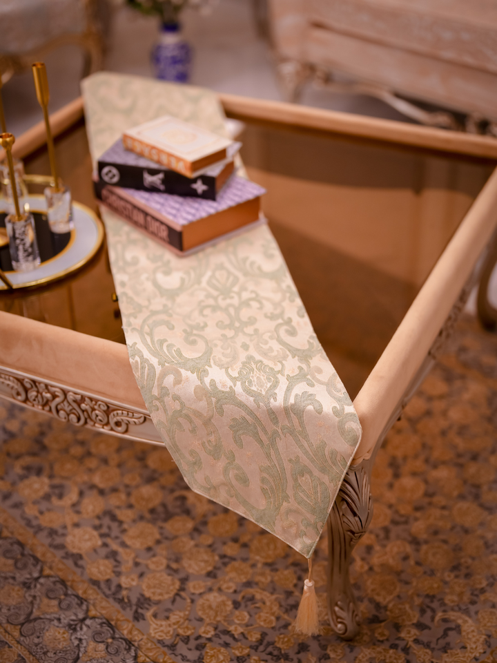Frosted Green Filigree Table Runner